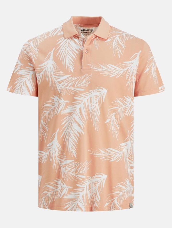 JACK & JONES FLORAL SHORT SLEEVE POLO SHIRT | PEACH COLOUR